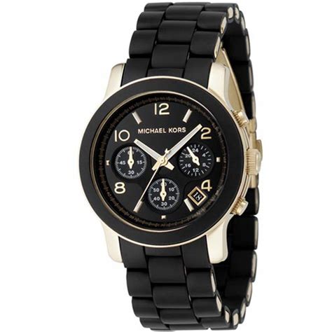 michael kors black and golden stainless steel runway chronograph watch|michael kors women's runway watch.